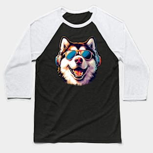 Alaskan Malamute Smiling DJ: Groove in Snowy Style Baseball T-Shirt